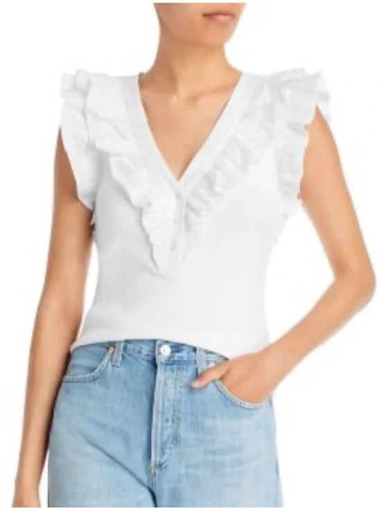 Veronica Beard Adrianna Ribbed Ruffle Top - Picture 10 of 10